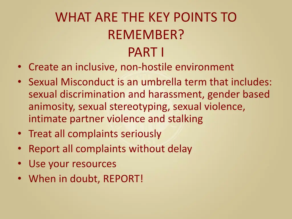 what are the key points to remember part i create