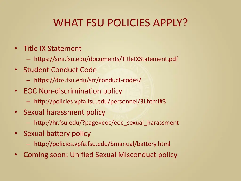 what fsu policies apply