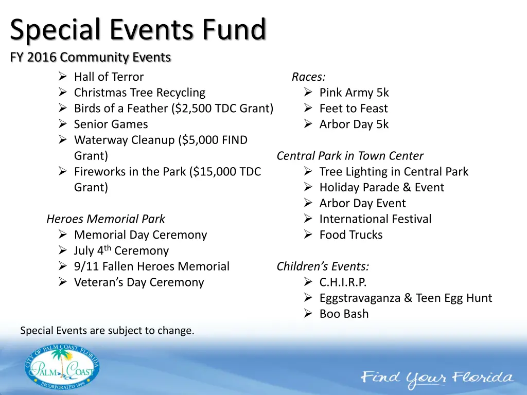 special events fund fy 2016 community events hall