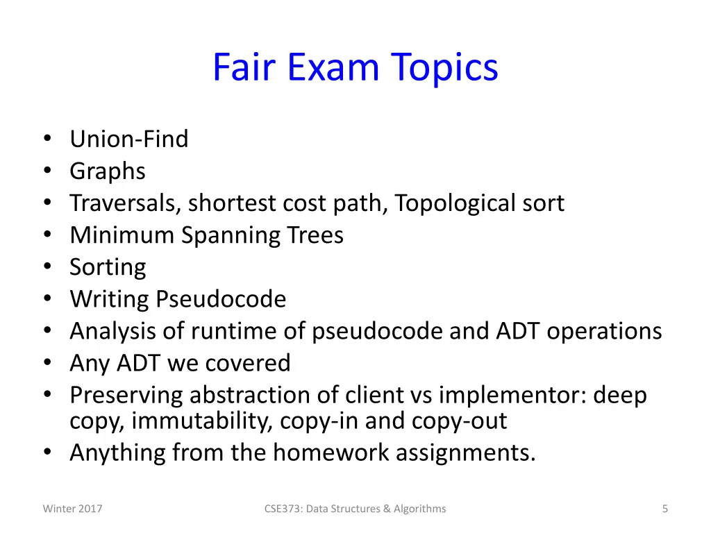 fair exam topics