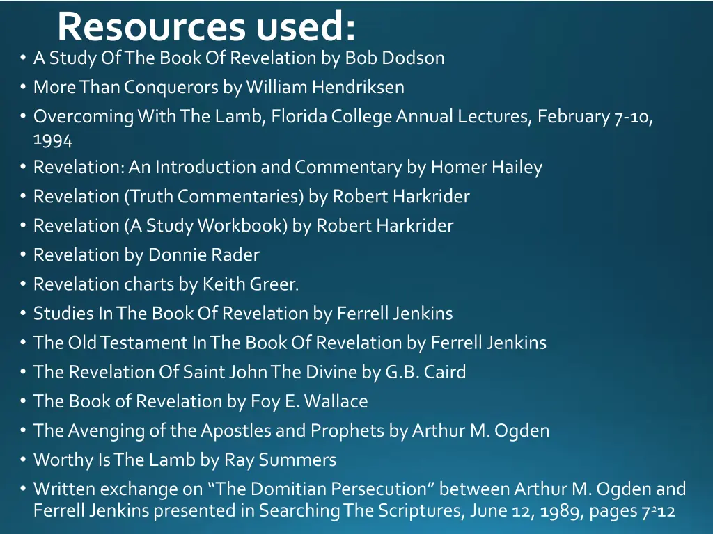 resources used a study of the book of revelation