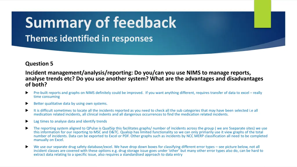 summary of feedback themes identified in responses 5