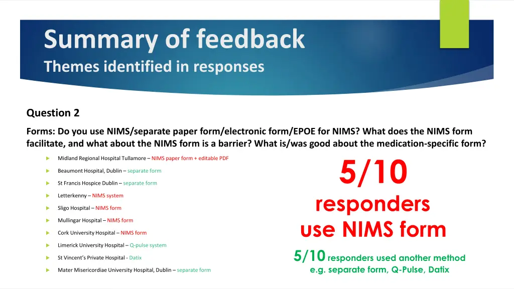 summary of feedback themes identified in responses