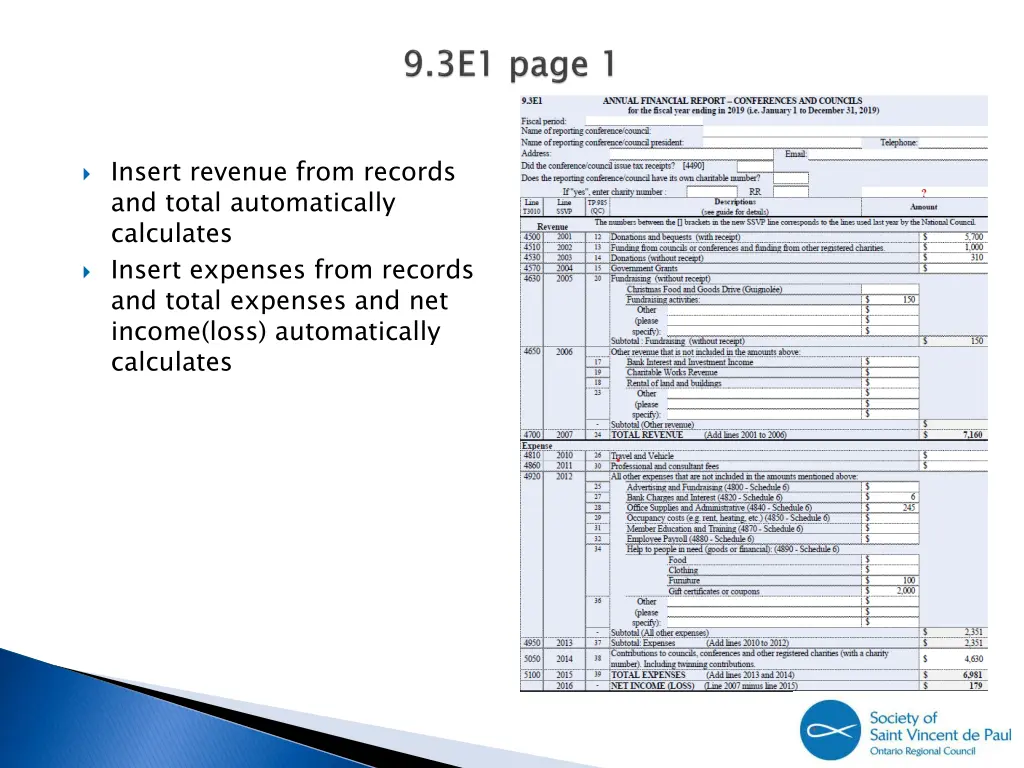 insert revenue from records and total