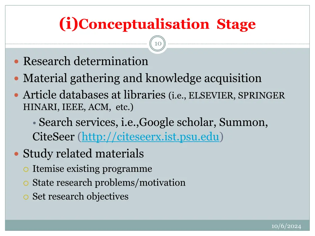 i conceptualisation stage