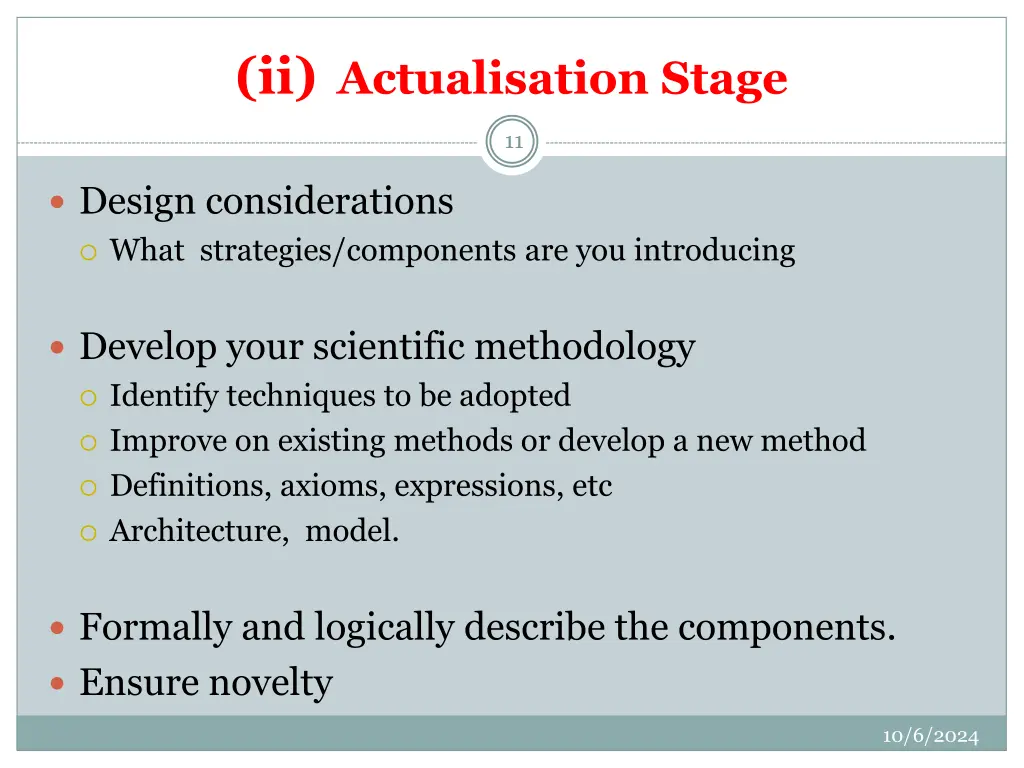 ii actualisation stage