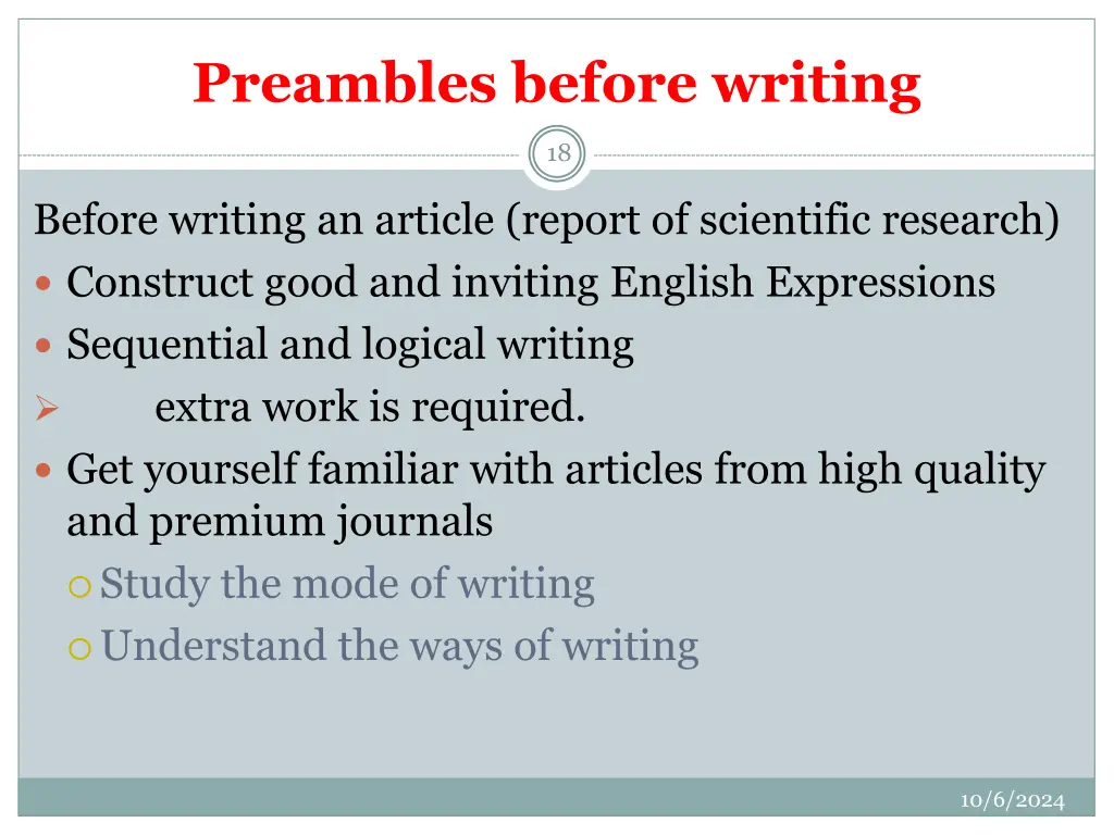 preambles before writing