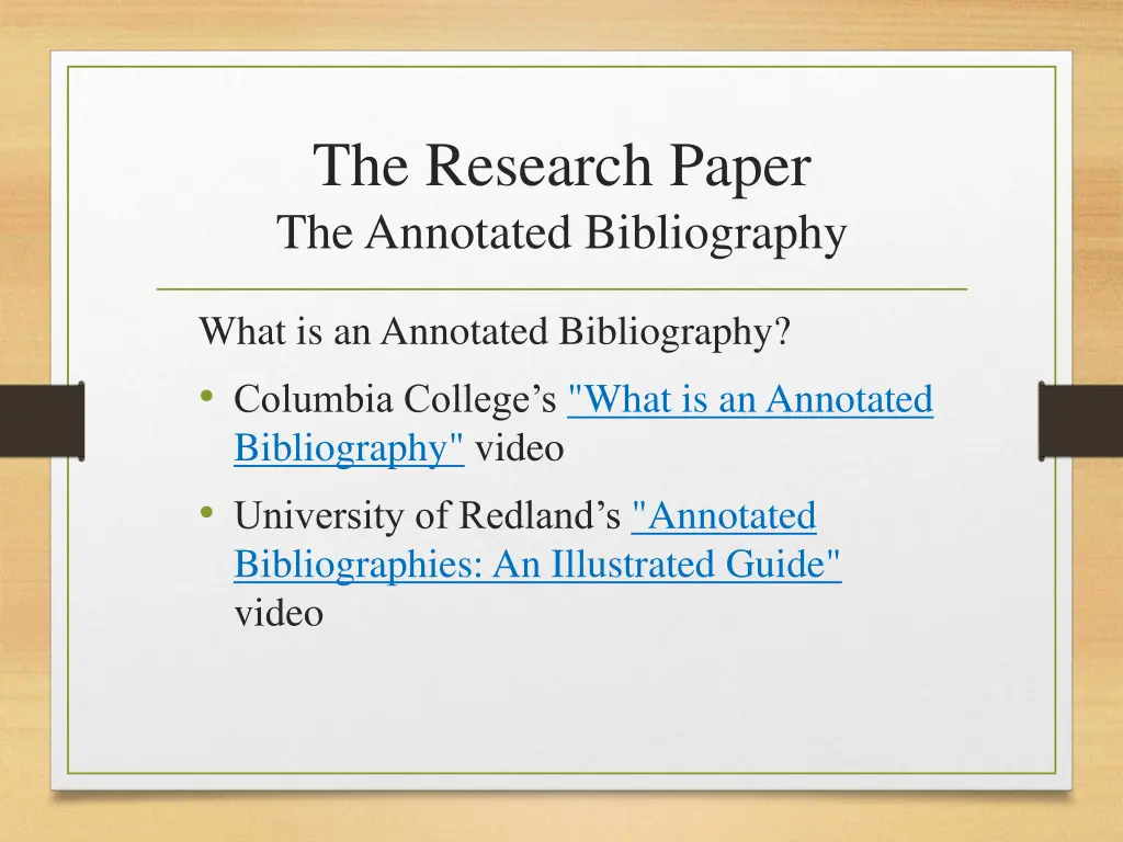 the research paper the annotated bibliography