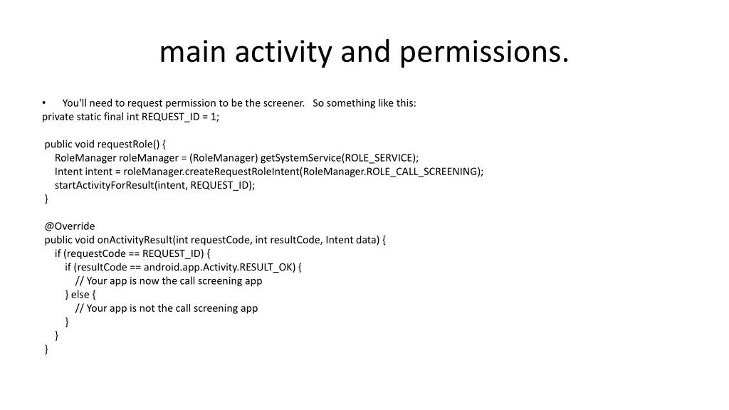 main activity and permissions