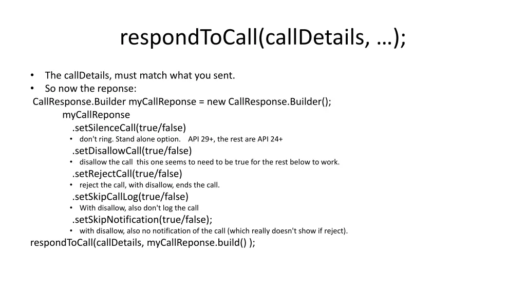 respondtocall calldetails