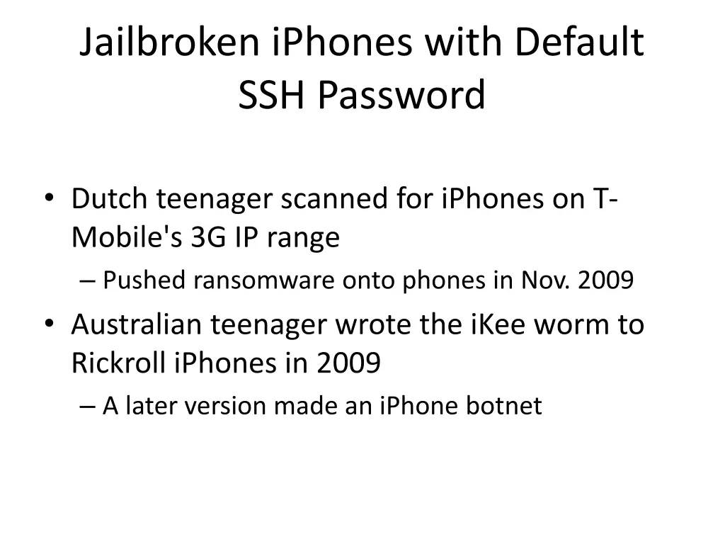 jailbroken iphones with default ssh password