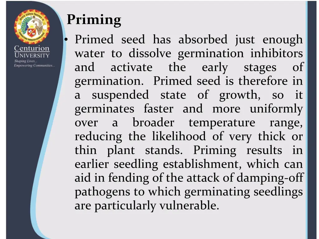 priming primed seed has absorbed just enough