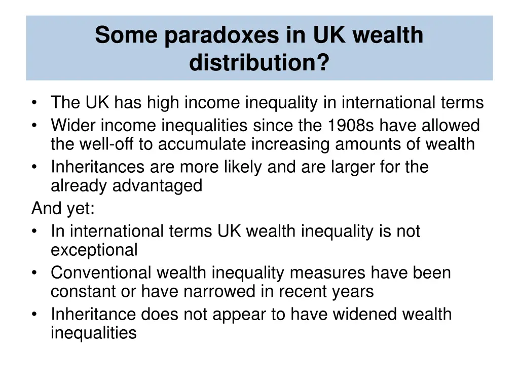 some paradoxes in uk wealth distribution