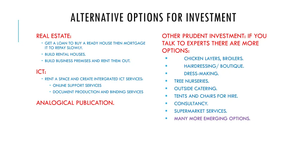 alternative options for investment 1