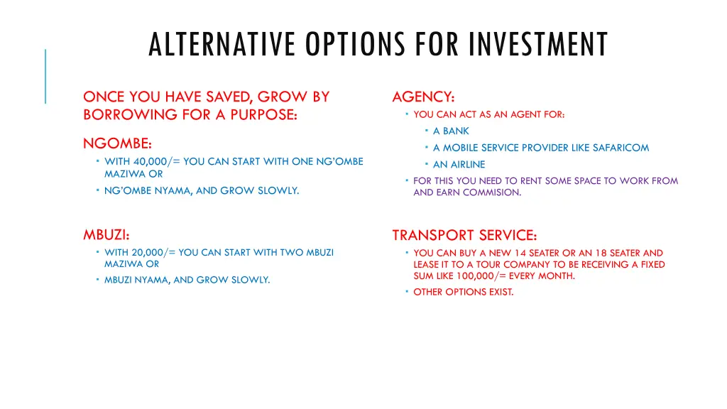 alternative options for investment