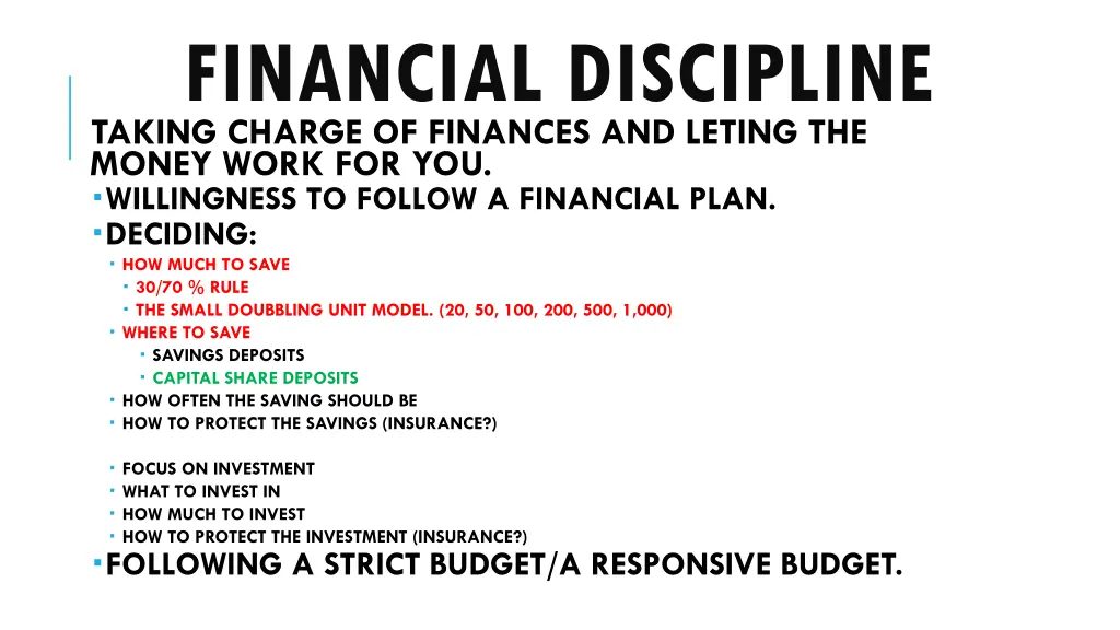 financial discipline taking charge of finances