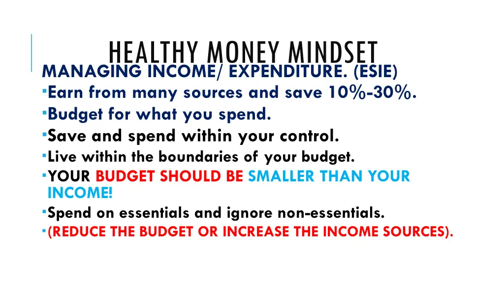 healthy money mindset managing income expenditure