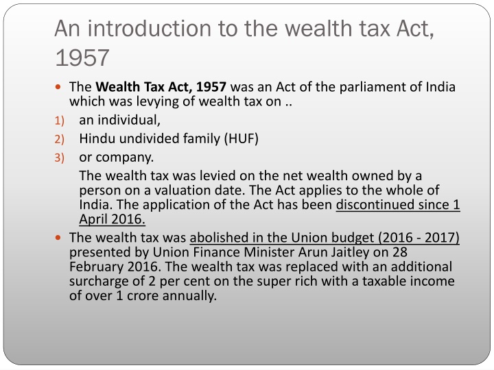 an introduction to the wealth tax act 1957