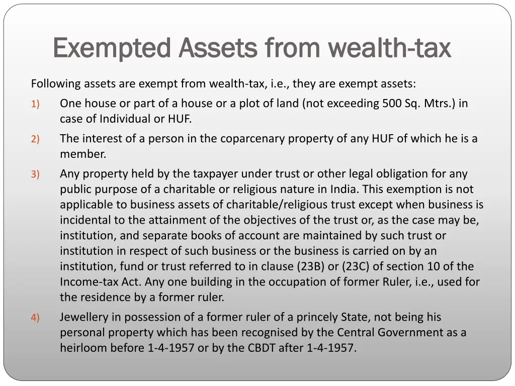 exempted assets from wealth exempted assets from