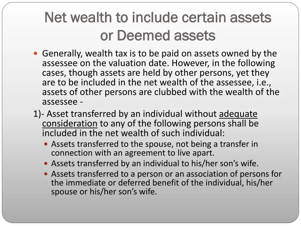 net wealth to include certain assets net wealth