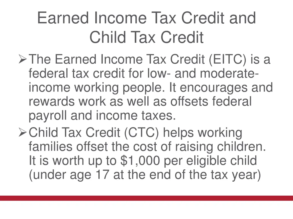 earned income tax credit and child tax credit