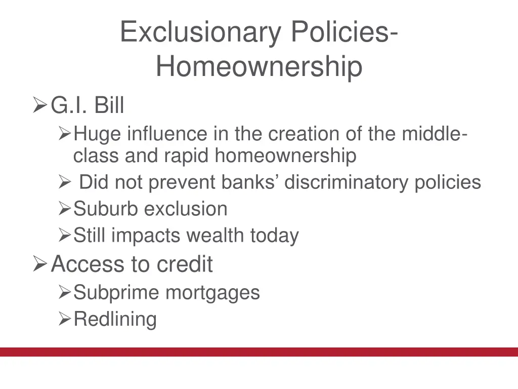 exclusionary policies homeownership g i bill huge