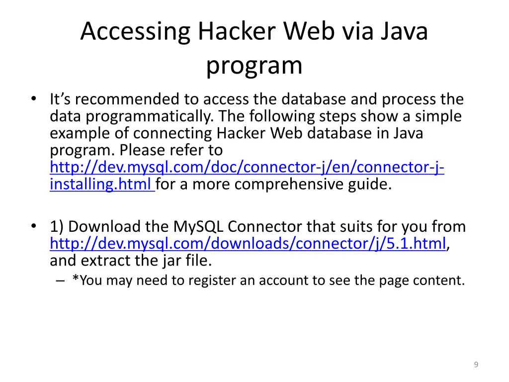 accessing hacker web via java program