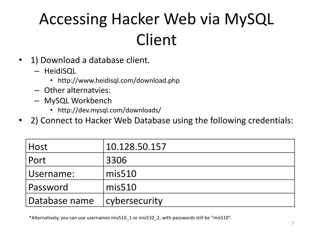 accessing hacker web via mysql client