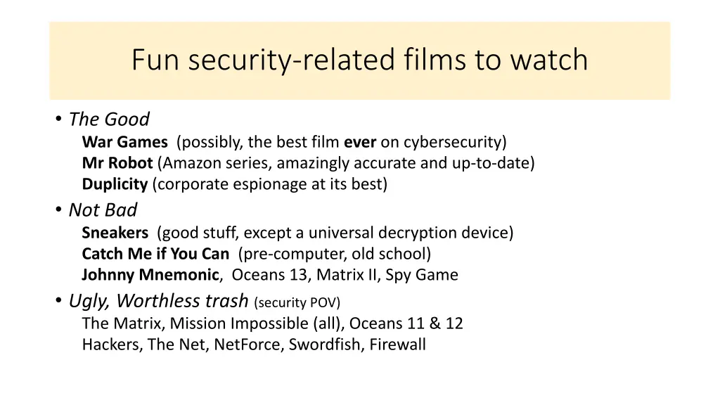 fun security related films to watch