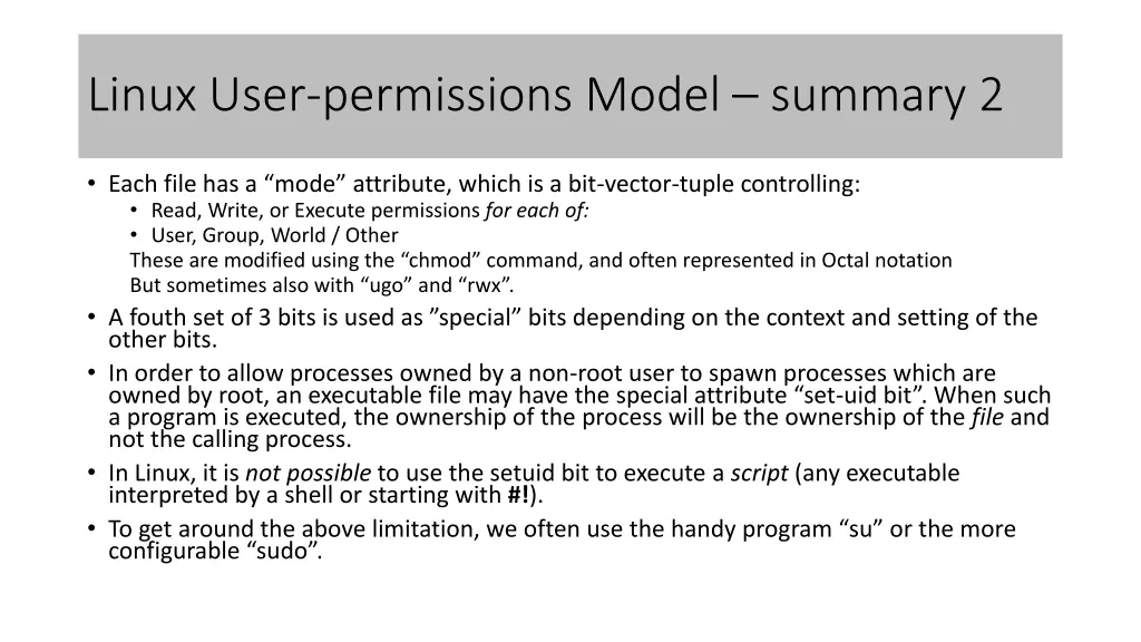 linux user permissions model summary 2