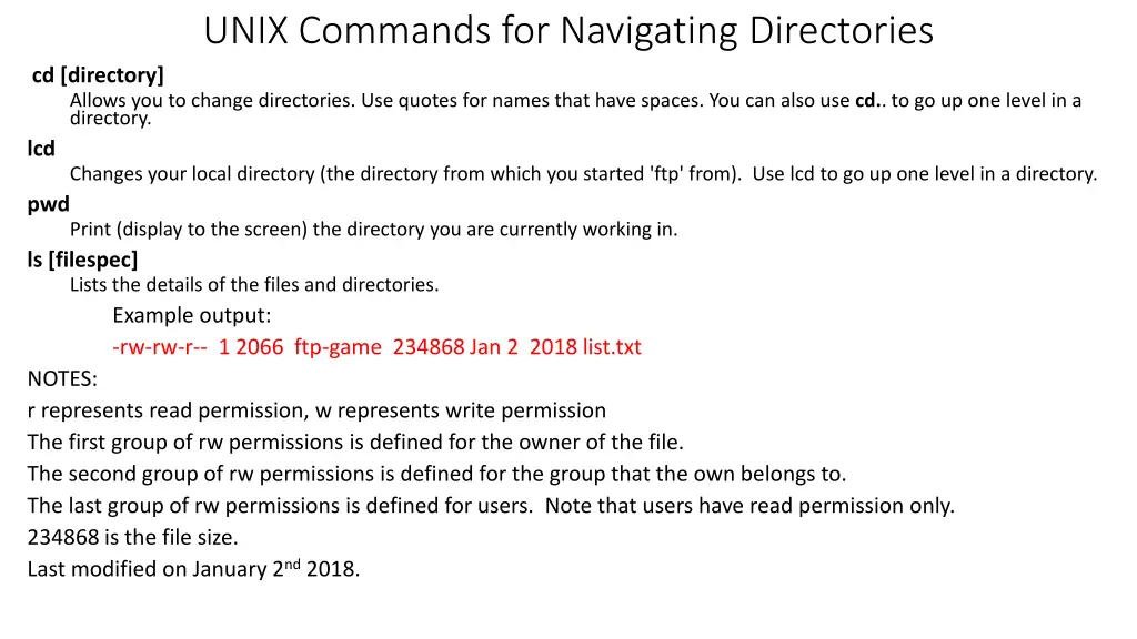 unix commands for navigating directories