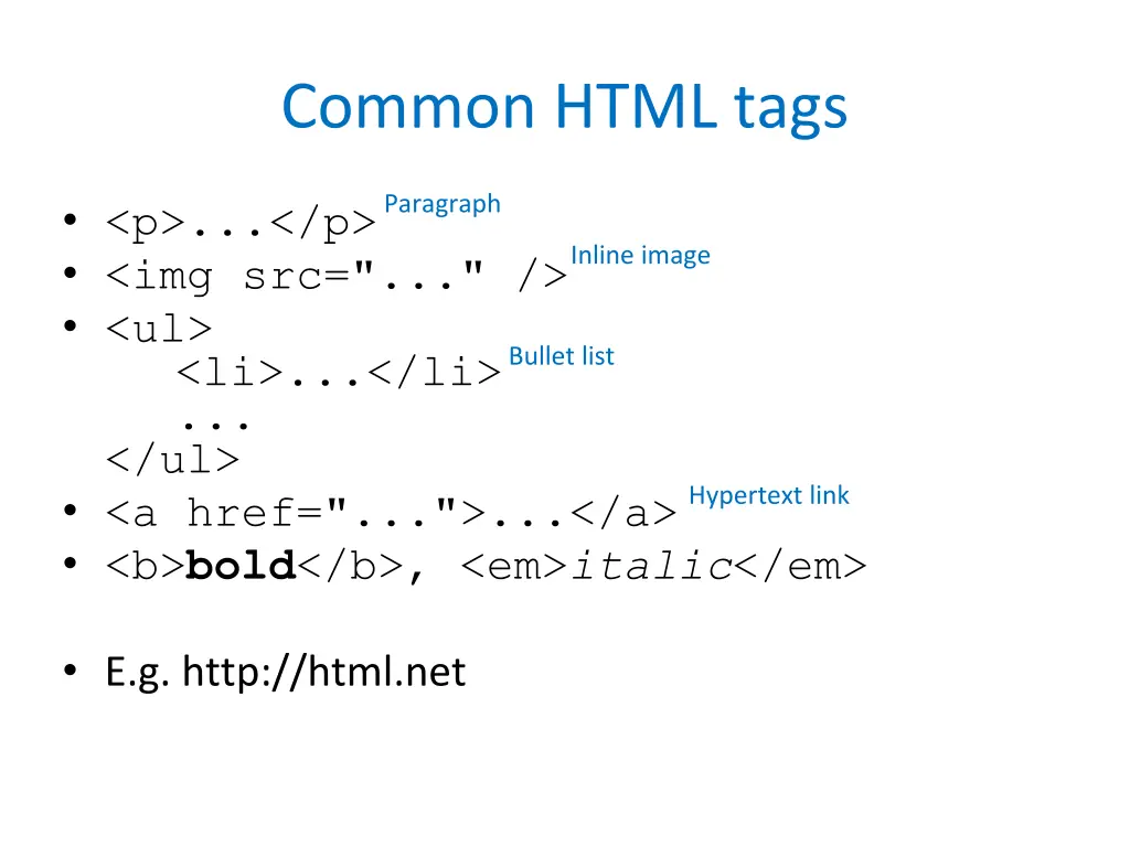 common html tags