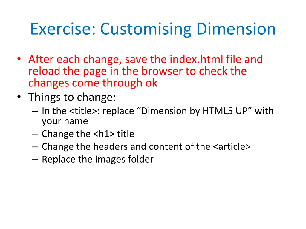 exercise customising dimension