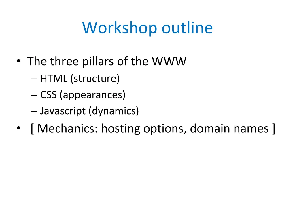 workshop outline