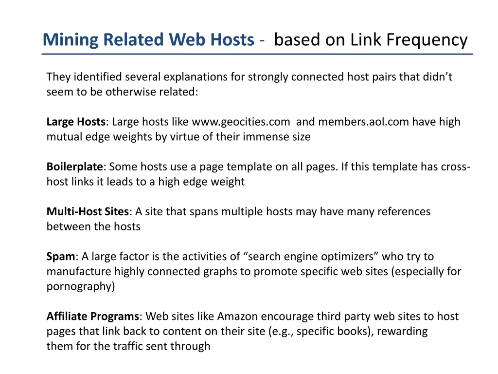 mining related web hosts based on link frequency 1