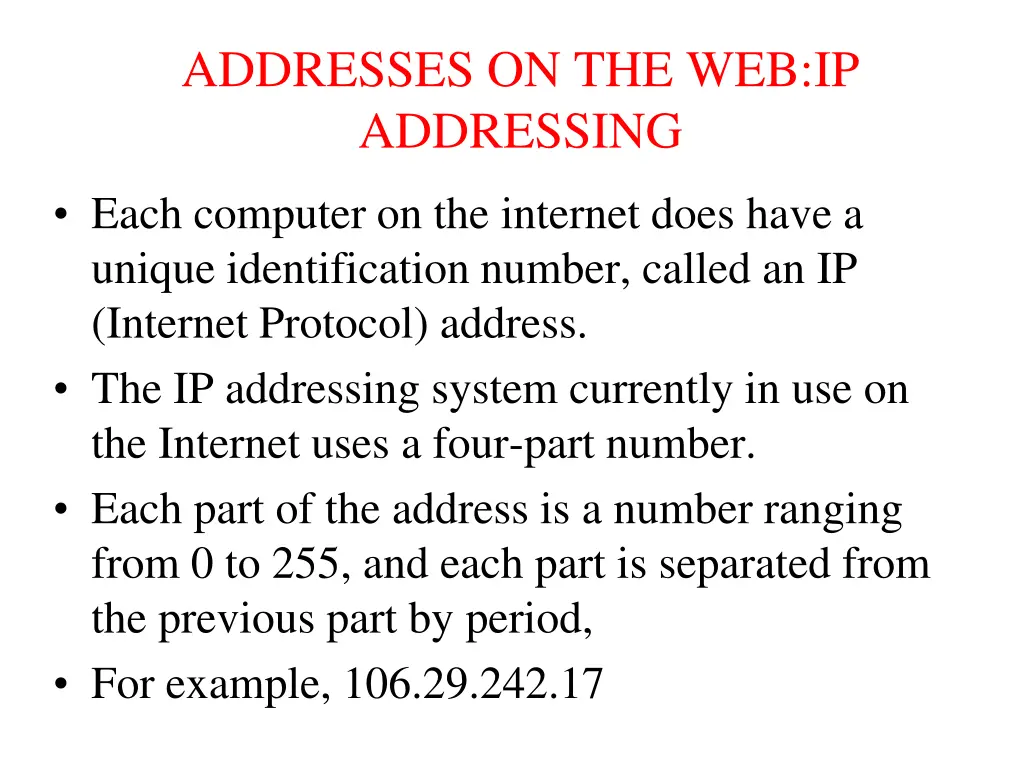 addresses on the web ip addressing