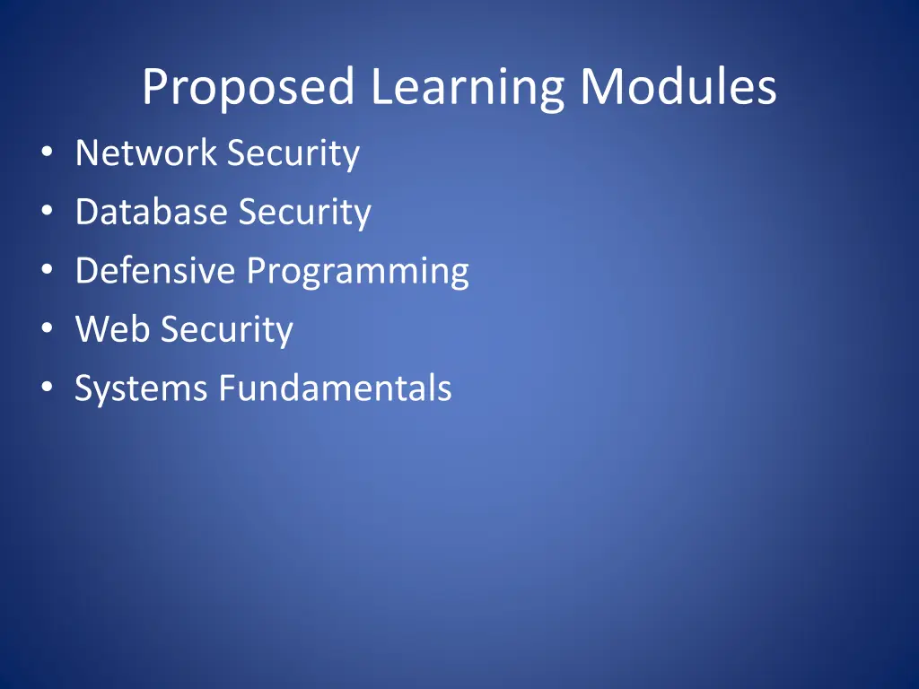 proposed learning modules network security