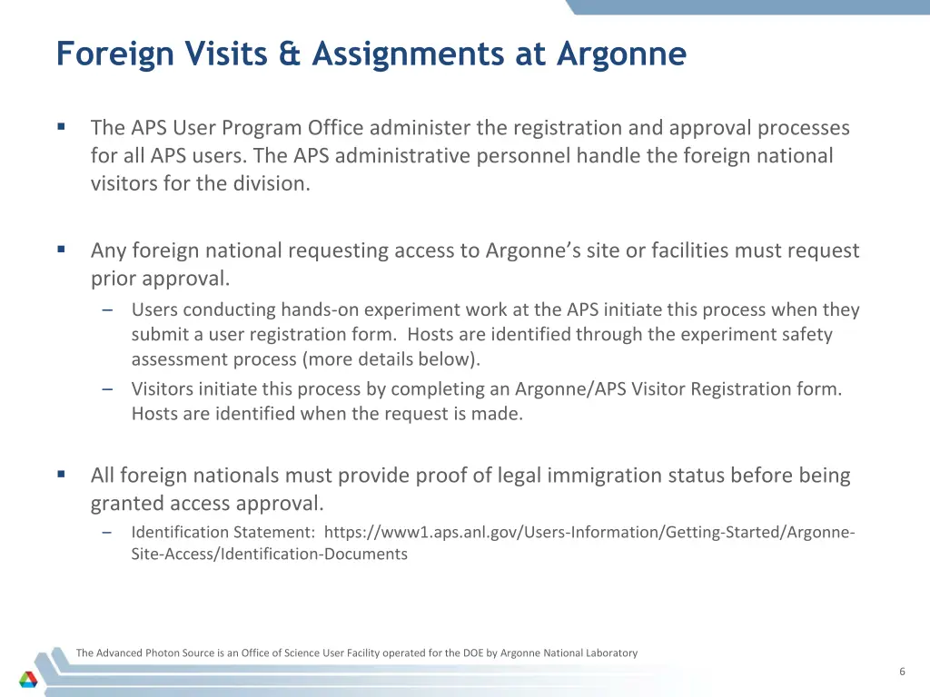 foreign visits assignments at argonne