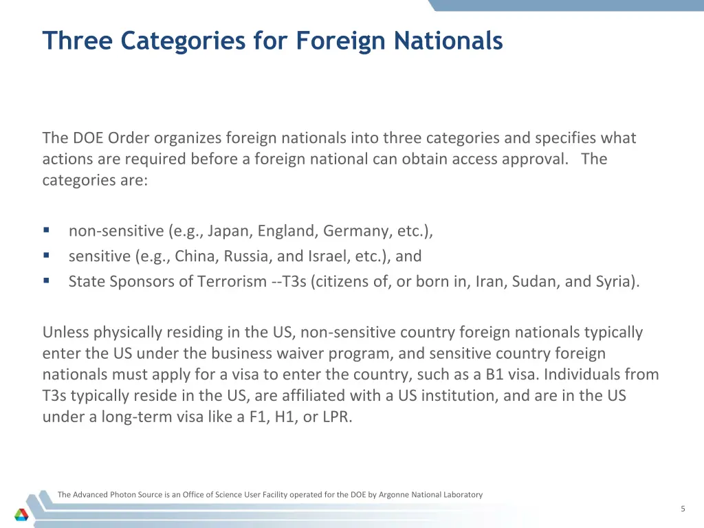 three categories for foreign nationals