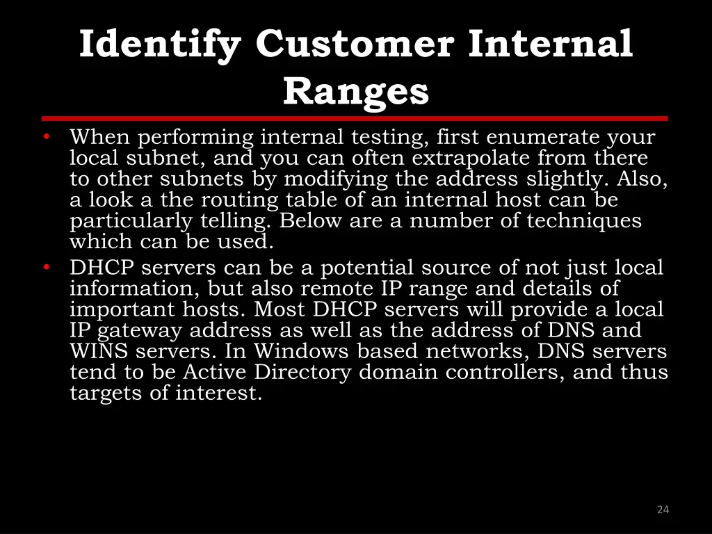 identify customer internal ranges when performing