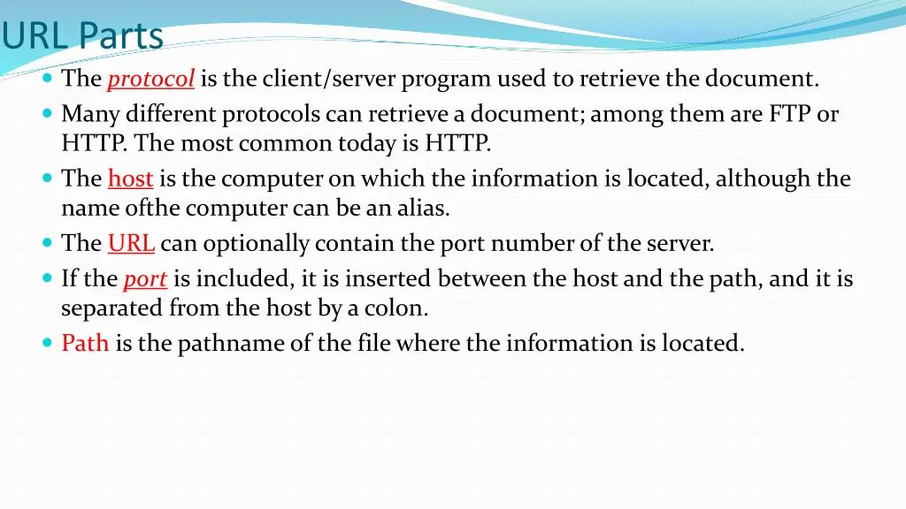 url parts the protocol is the client server