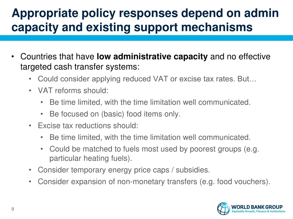 appropriate policy responses depend on admin 1