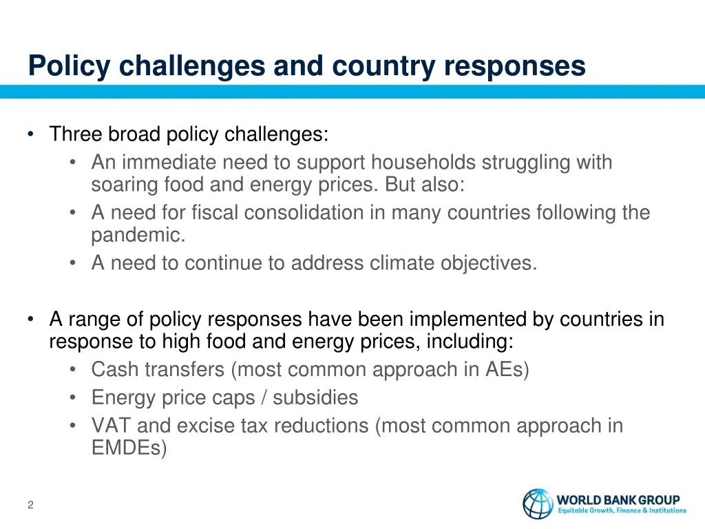 policy challenges and country responses