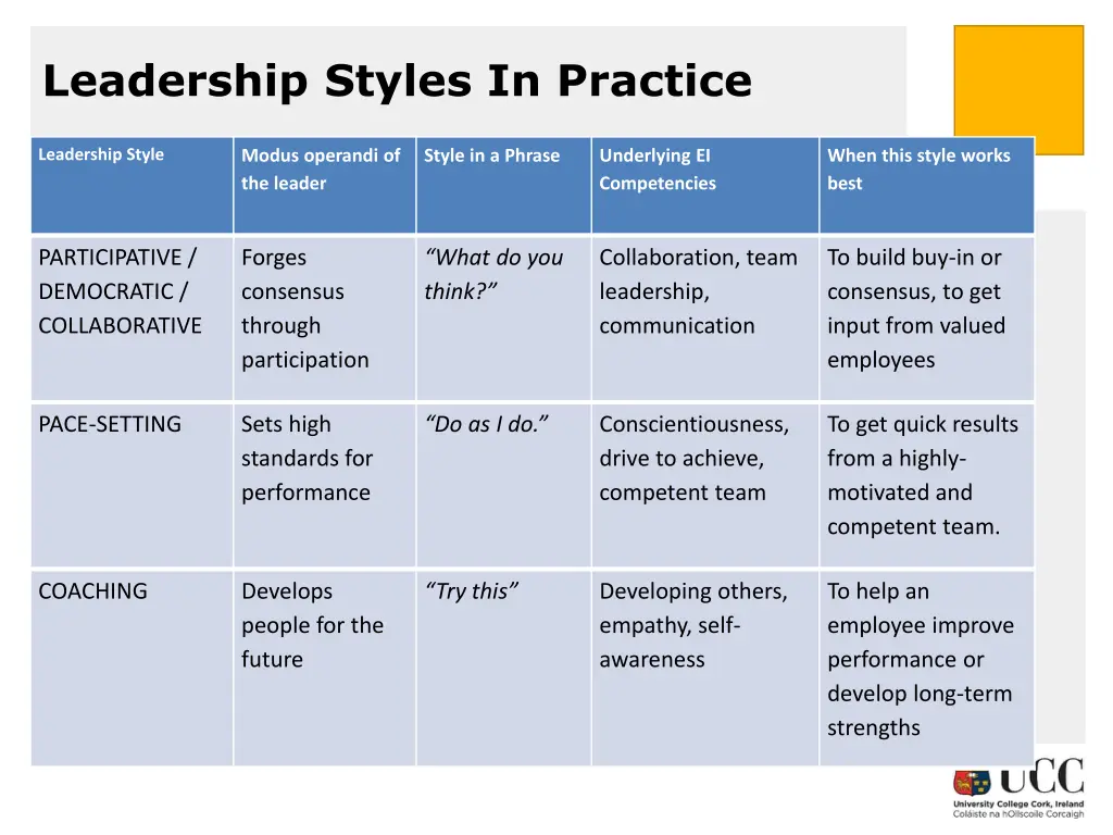 leadership styles in practice 1