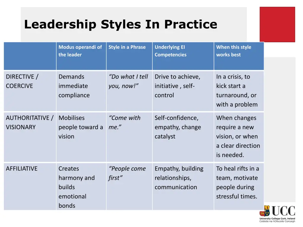 leadership styles in practice