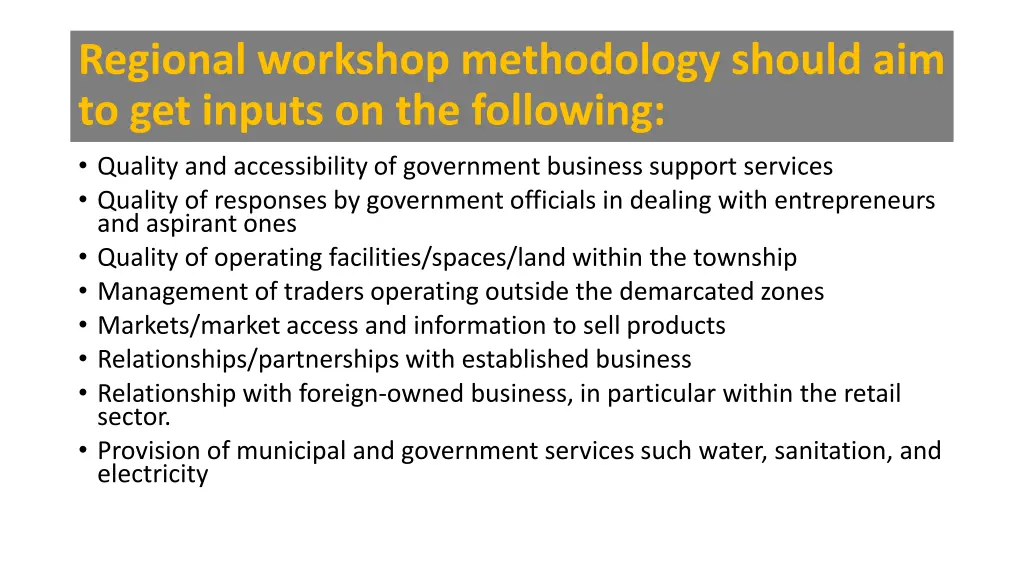 regional workshop methodology should