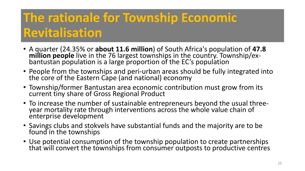 the rationale for township economic revitalisation