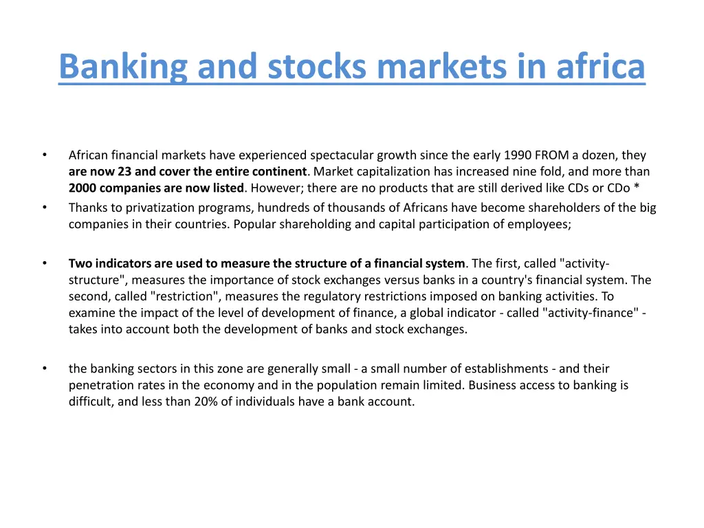 banking and stocks markets in africa