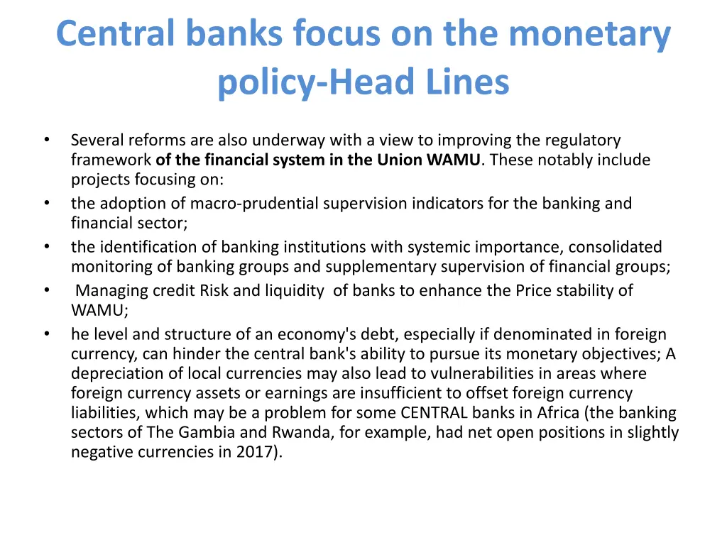 central banks focus on the monetary policy head