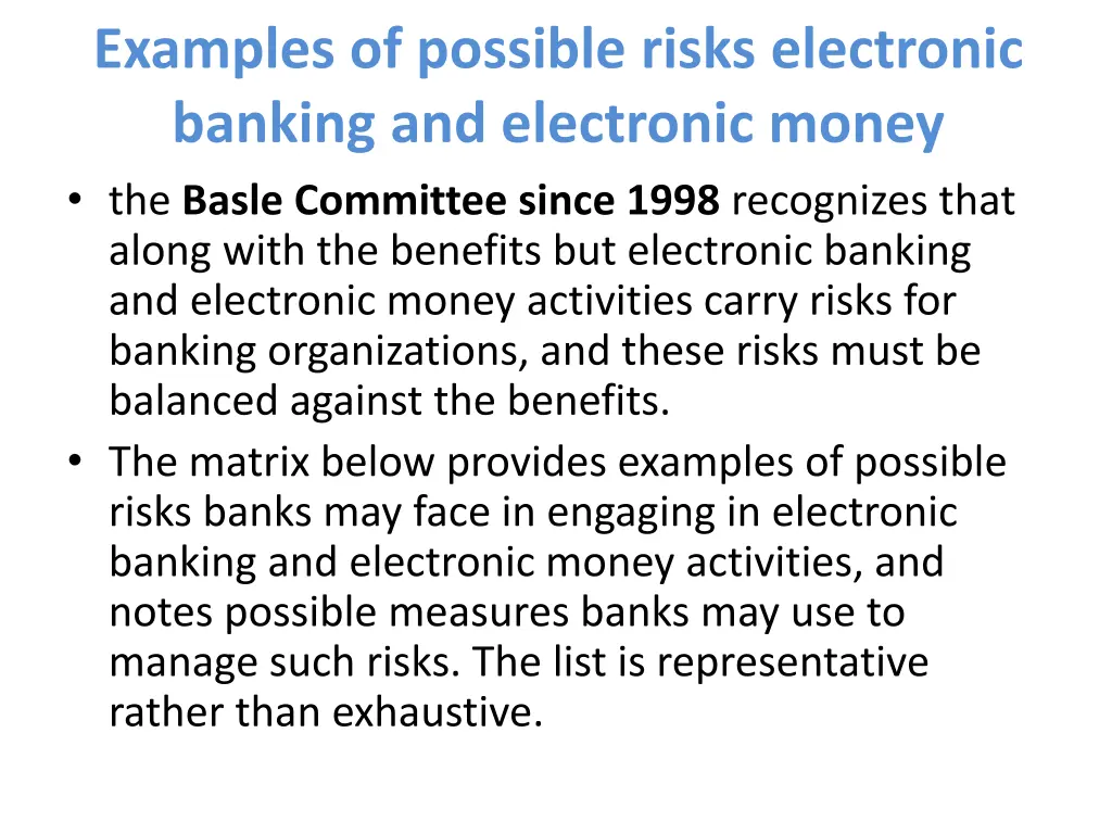 examples of possible risks electronic banking